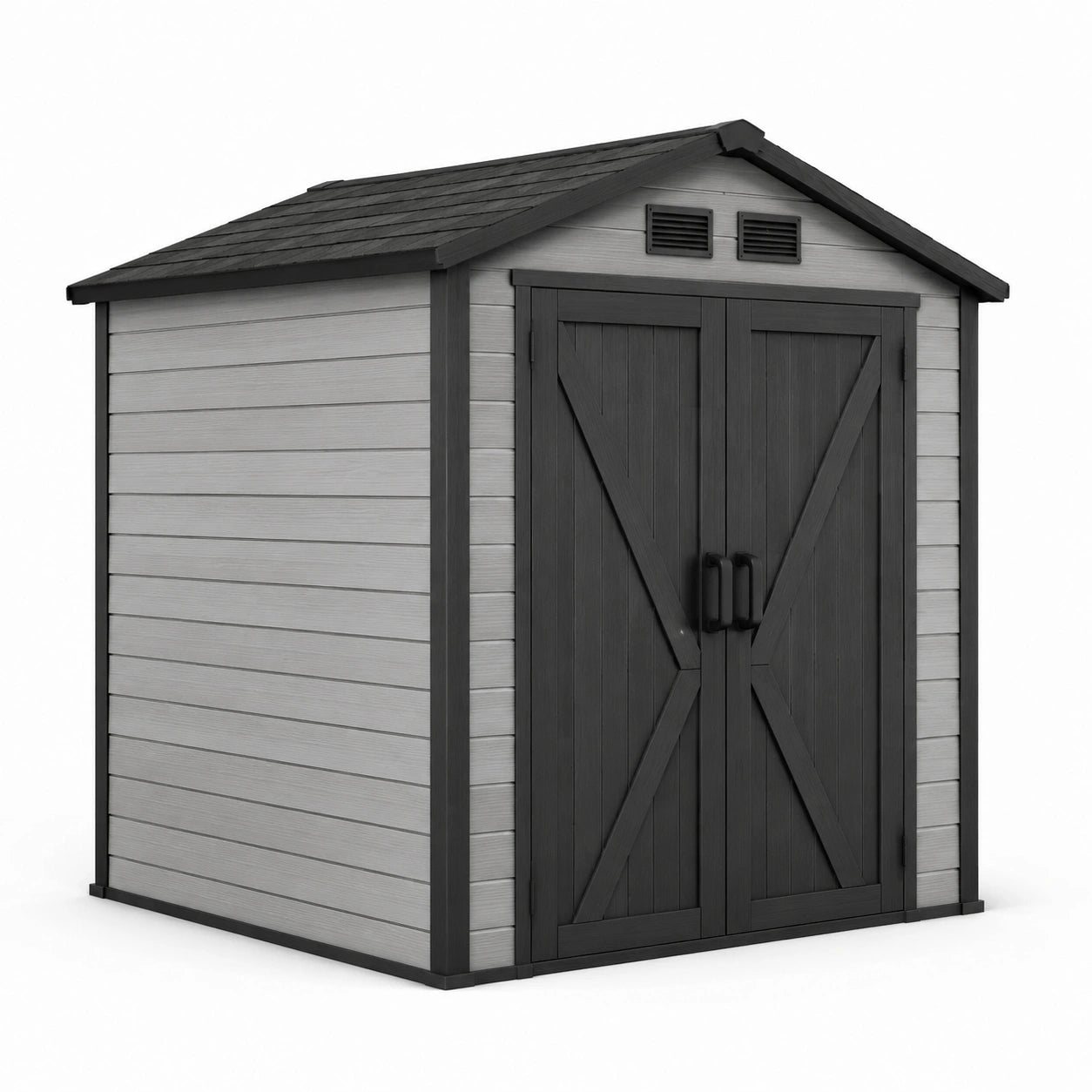 Abri de jardin en plastique gris et anthracite avec ventilation
