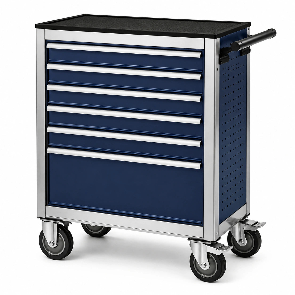 Chariot à outils en métal avec 6 tiroirs et roulettes bleu